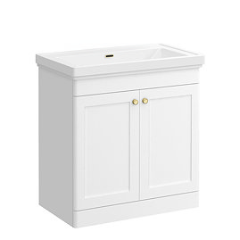 Roxbury Traditional 800mm Satin White Vanity Unit - Floor Standing 2 Door Unit with Brushed Brass Handles 0 Tap Hole