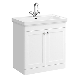 Roxbury Traditional 800mm Satin White Vanity Unit - Floor Standing 2 Door Unit with Chrome Handles