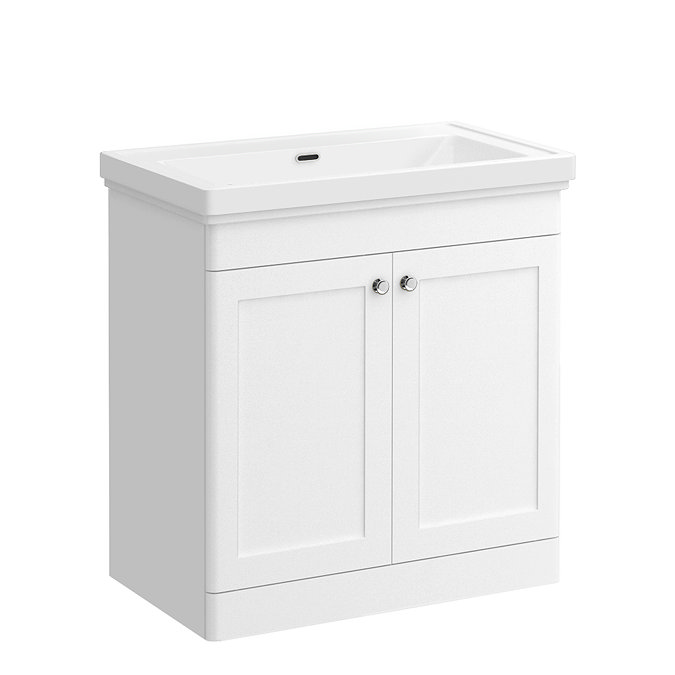 Roxbury Traditional 800mm Satin White Vanity Unit - Floor Standing 2 Door Unit with Chrome Handles 0 Tap Hole