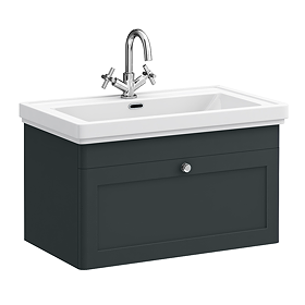 Roxbury Traditional 800mm Satin Anthracite Vanity Unit - Wall Hung Single Drawer Unit with Chrome Handle