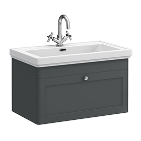 Roxbury Traditional 800mm Satin Anthracite Vanity Unit - Wall Hung Single Drawer Unit with Chrome Handle