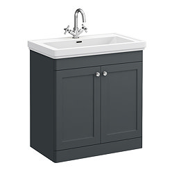 Roxbury Traditional 800mm Satin Anthracite Vanity Unit - Floor Standing 2-Door Unit with Chrome Handles