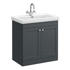 Roxbury Traditional 800mm Satin Anthracite Vanity Unit - Floor Standing 2-Door Unit with Chrome Handles