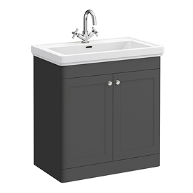 Roxbury Traditional 800mm Satin Anthracite Vanity Unit - Floor Standing 2-Door Unit with Chrome Handle