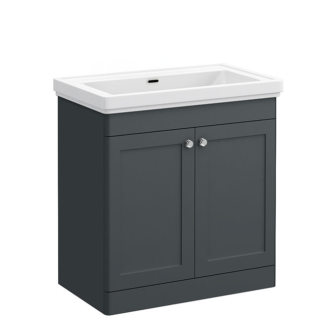 Roxbury Traditional 800mm Satin Anthracite Vanity Unit - Floor Standing 2-Door Unit with Chrome Handles