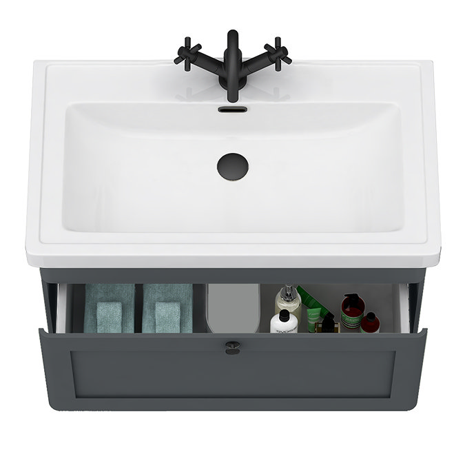 Roxbury Traditional 800mm Satin Anthracite Vanity Unit - Wall Hung Single Drawer Unit with Matt Black Handle