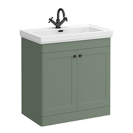 Roxbury Traditional 800mm Satin Green Vanity Unit - Floor Standing 2 Door Unit with Matt Black Handles