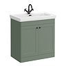 Roxbury Traditional 800mm Satin Green Vanity Unit - Floor Standing 2 Door Unit with Matt Black Handles