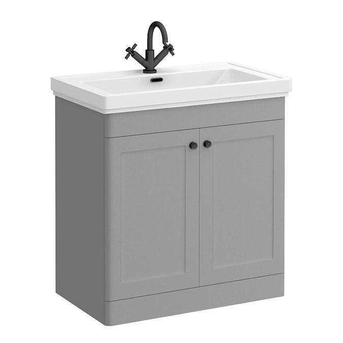 Roxbury Traditional 800mm Satin Grey Vanity Unit - Floor Standing 2 Door Unit with Matt Black Handles