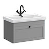 Roxbury Traditional 800mm Satin Grey Vanity Unit - Wall Hung Single Drawer Unit with Matt Black Handle