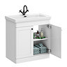 Roxbury Traditional 800mm Satin White Vanity Unit - Floor Standing 2 Door Unit with Matt Black Handles