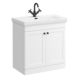 Roxbury Traditional 800mm Satin White Vanity Unit - Floor Standing 2 Door Unit with Matt Black Handles