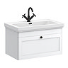 Roxbury Traditional 800mm Satin White Vanity Unit - Wall Hung Single Drawer Unit with Matt Black Handle