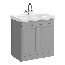 Roxbury Traditional 800mm Satin Grey Vanity Unit - Floor Standing 2 Door Unit with Chrome Handles