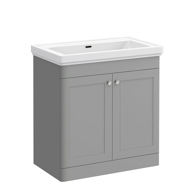Roxbury Traditional 800mm Satin Grey Vanity Unit - Floor Standing 2 Door Unit with Chrome Handles