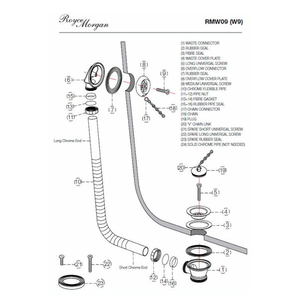 Royce Morgan Flexible Exposed Chain Waste for Kingswood Bath - RMW09 Profile Large Image