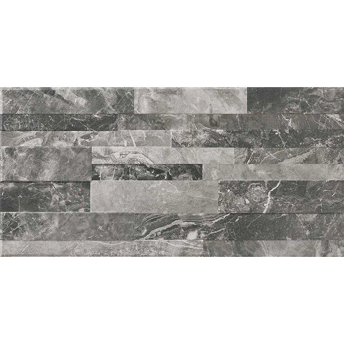 Runda Black Marble Split Face Tiles - 303 x 613mm Large Image