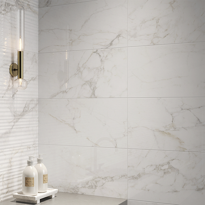 Ruvo Gloss White Marble Effect Wall Tiles - 250 x 500mm