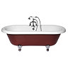 Rydal Burgundy 2TH Double Ended Roll Top Bath with Chrome Leg Set Large Image