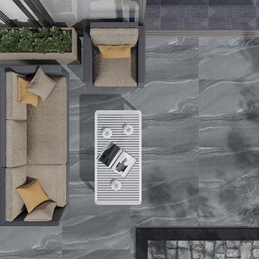 Sabio Outdoor Dark Grey Stone Effect Floor Tile - 400 x 800mm