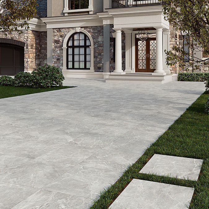 Sabio Outdoor Light Grey Stone Effect Floor Tiles - 600 x 900mm