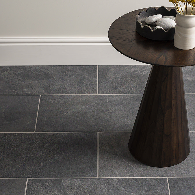 Salvo Black Stone Effect Wall and Floor Tiles - 316 x 608mm