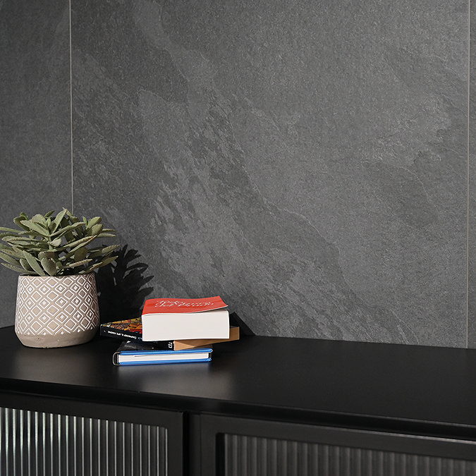 Salvo Large Format Black Stone Effect Wall and Floor Tiles - 600 x 1200mm
