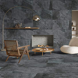 Salvo Large Format Black Stone Effect Wall and Floor Tiles - 600 x 1200mm
