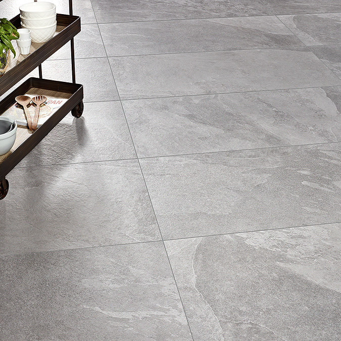 Salvo Large Format Grey Stone Effect Wall and Floor Tiles - 600 x 1200mm