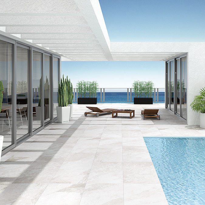 Salvo Large Format White Stone Effect Wall and Floor Tiles - 600 x 1200mm