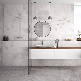 Salvo White Stone Effect Wall and Floor Tiles - 316 x 608mm