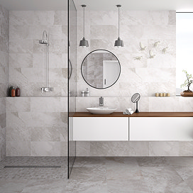 Salvo White Stone Effect Wall and Floor Tiles - 316 x 608mm