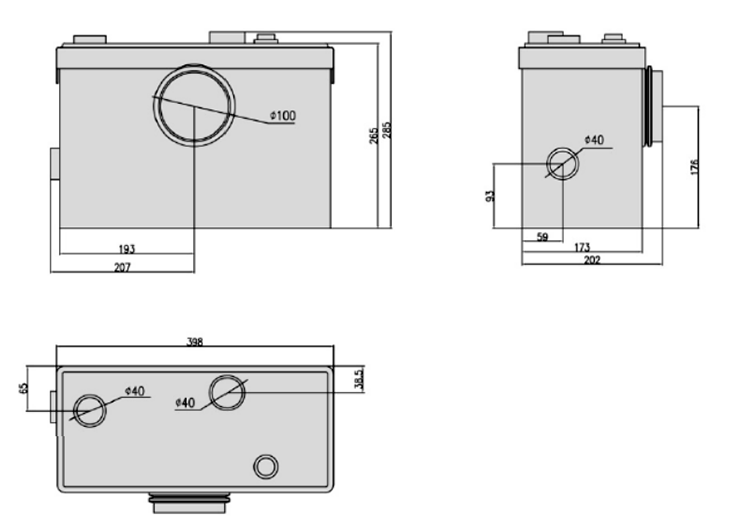 Macerator Sanitary Waste Pump System with Sewage Pumping and 3 Inlets