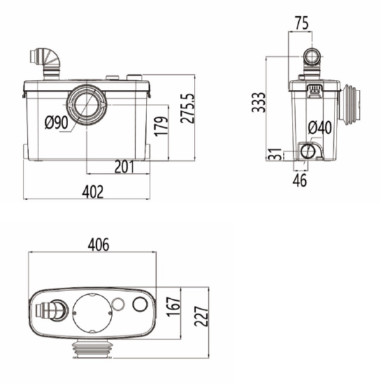 Sanitary Slimline Macerator Waste Pump System for Toilets, Basins, Showers + Baths