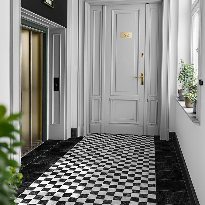 Stonehouse Studio Santori Black & White Chequered Marble Effect Wall & Floor Tiles - 223 x 223mm