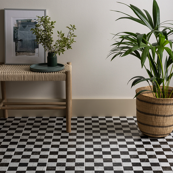 Stonehouse Studio Santori Black & White Chequered Marble Effect Wall & Floor Tiles - 223 x 223mm