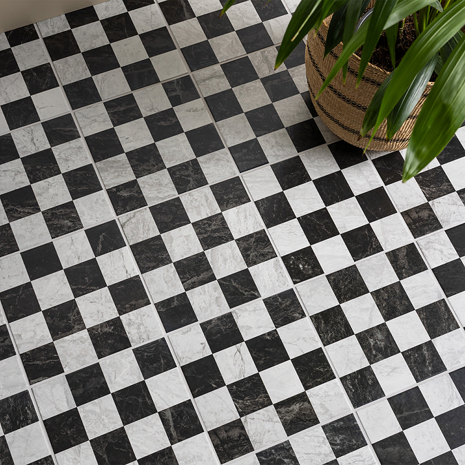 Stonehouse Studio Santori Black & White Chequered Marble Effect Wall & Floor Tiles - 223 x 223mm