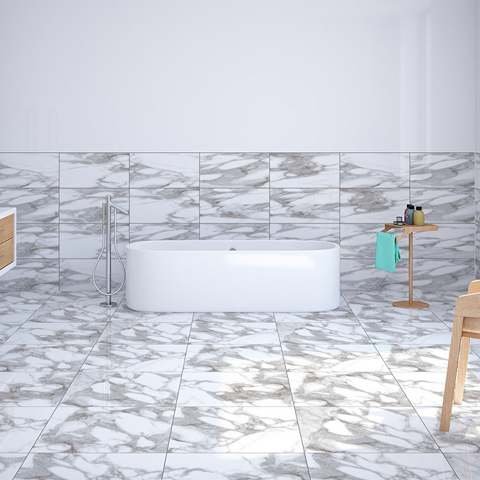 Sarzano Carrara Marble Effect Floor Tiles - 600 x 600mm Large Image