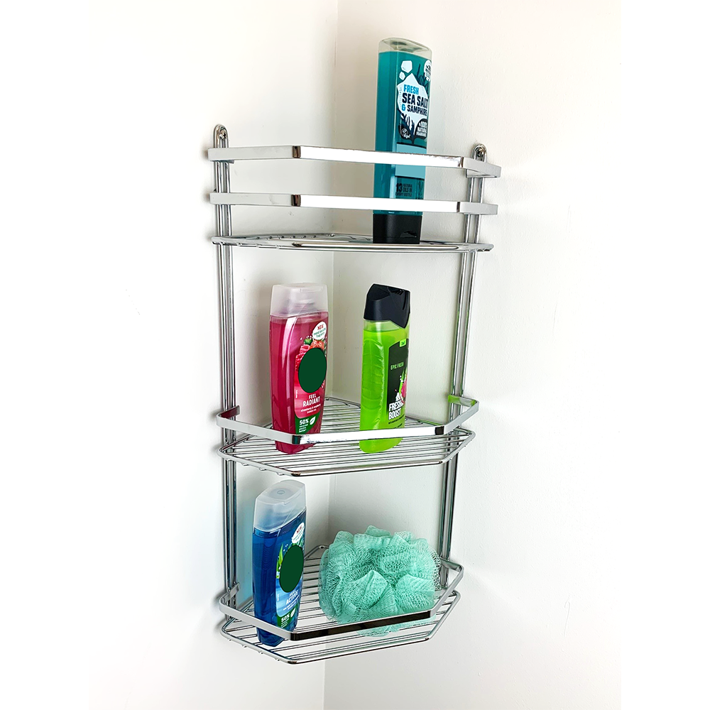 Satina Triple Corner Basket Tidy Chrome at Victorian Plumbing UK