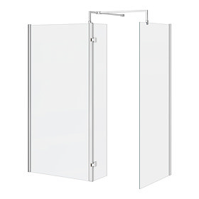 Arezzo 1400 x 900 Fluted Glass Brushed Brass Walk In Enclosure (inc. Main  Screen, Side Panel + Tray)