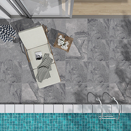 Savona Grey Outdoor Stone Effect Floor Tiles - 600 x 600mm Large Image