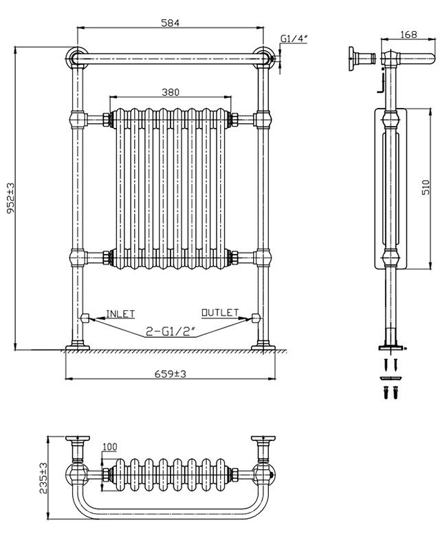 Chatsworth Savoy Brushed Brass Traditional Heated Towel Rail Radiator