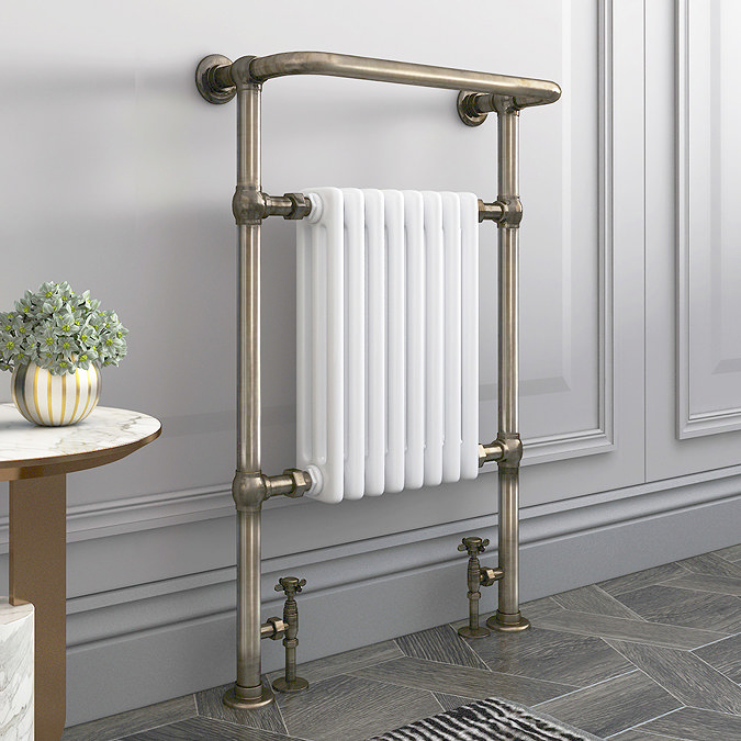 Savoy Antique Brass Traditional Heated Towel Rail Radiator Large Image