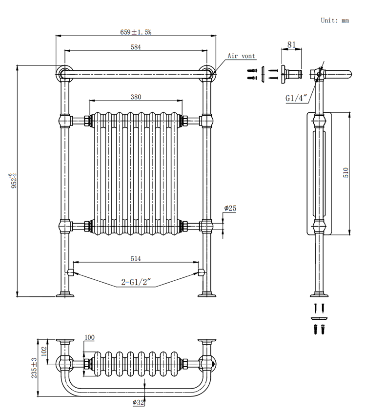 Chatsworth Savoy Raw Metal (Lacquered) Traditional Heated Towel Rail