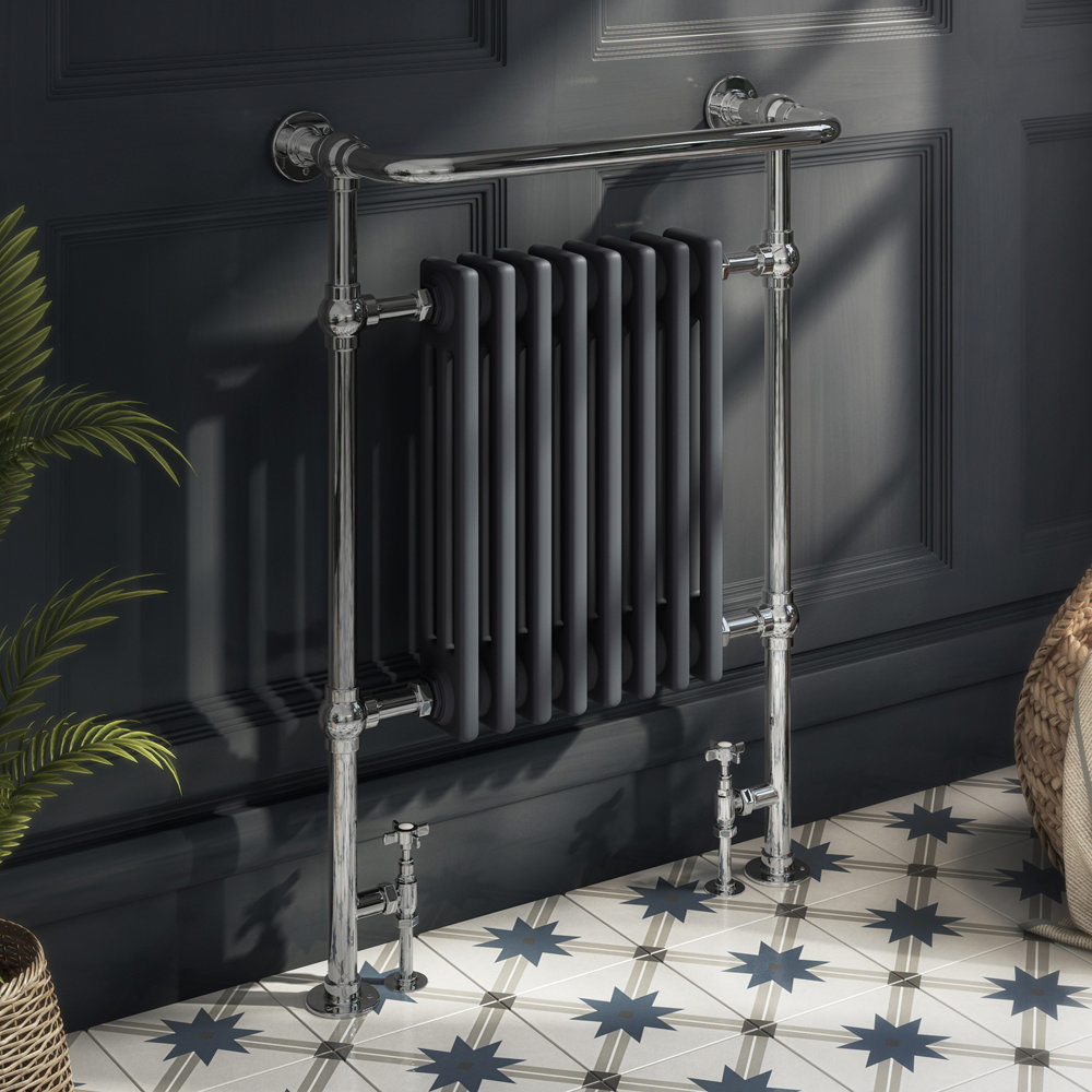 Chatsworth Savoy Traditional Heated Towel Rail Radiator Brushed Brass Anthracite Grey Victorian Plumbing UK