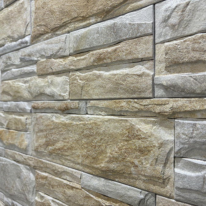 Sayan Beige Stone Effect Split Face Wall Tiles - 100 x 500mm