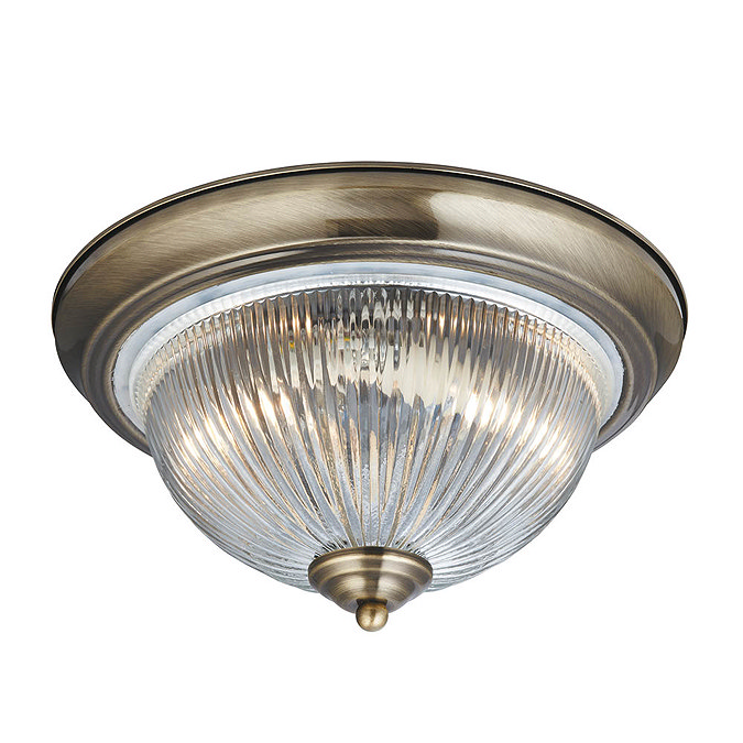 Searchlight American Diner Antique Brass Flush Fitting with Clear Ribbed Glass - 4370 Large Image