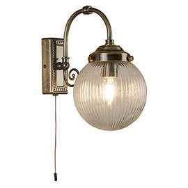 Searchlight Belvue Antique Brass 1 Light Wall Light with Clear Globe Shade - 3259AB Medium Image