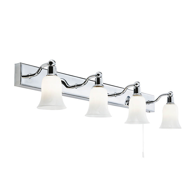 Searchlight Belvue Chrome 4 Light Wall Bar with White Glass Shades - 2934-4CC-LED Large Image