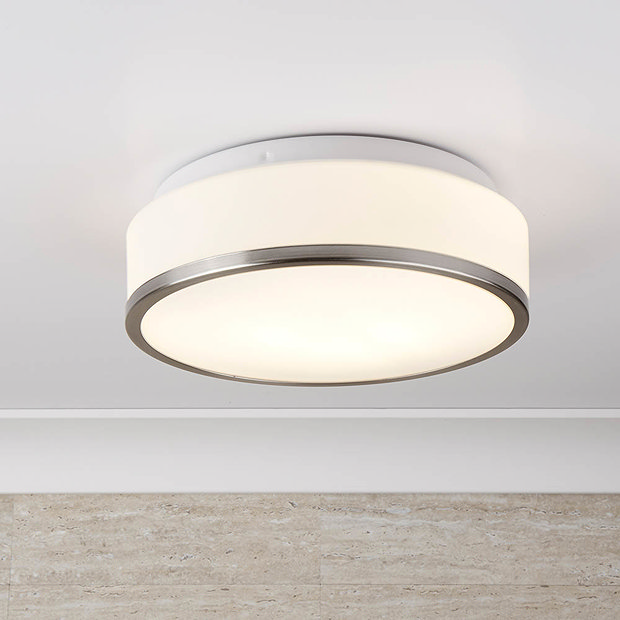 Searchlight Discs 28cm 2 Light Flush Fitting with Opal Glass Shade & Satin Silver Trim - 7039-28SS  